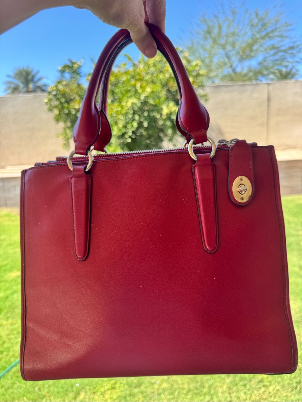 Coach Red Leather Tote with Signature Scarf and Gold Hardware - Picture 16 of 16